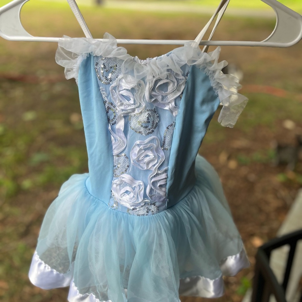 Weissman Light Blue and White Floral Kids Dance Costume